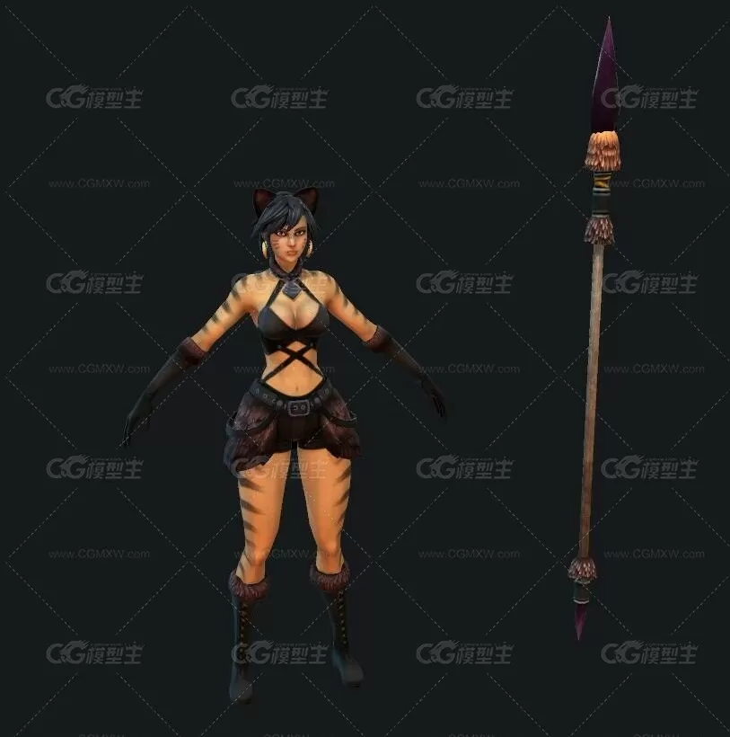 神之浩劫MOBA Awilix 老虎 女猎手3D模型-10