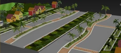 绿色草地 3d城市场景