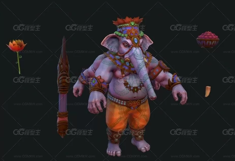 MOBA 神之浩劫 Ganesha 大象 象王 妖怪游戏3D模型-1