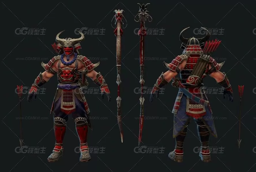 MOBA 神之浩劫 Hachiman 鬼武士弓手3D角色模型-2