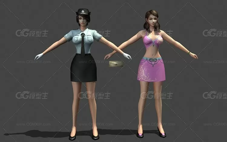 3dmax2011卡通风格女警 察 制服加比基尼-1