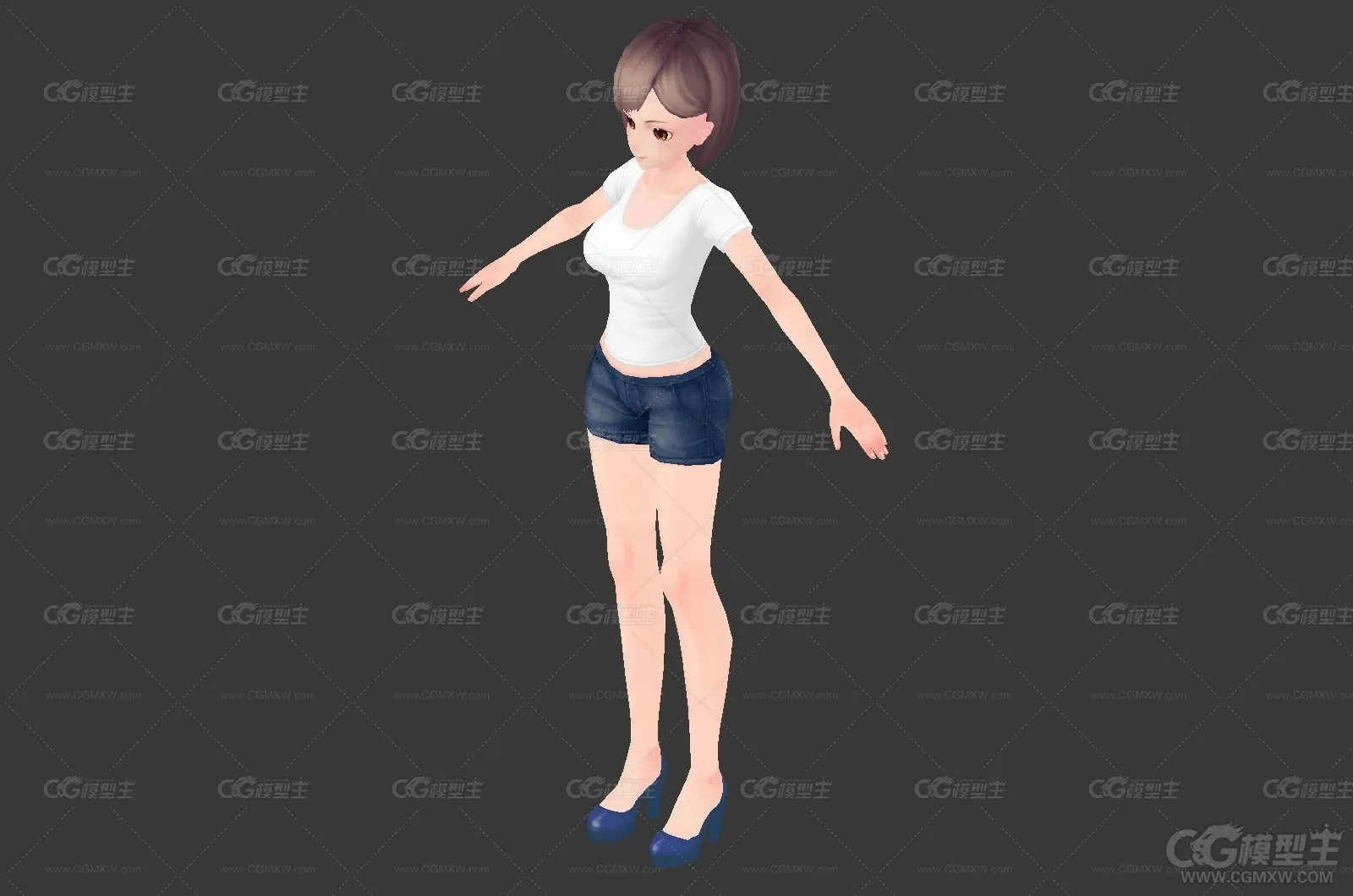 我是女生 漂亮的女孩3D模型 四边面实用模型-5