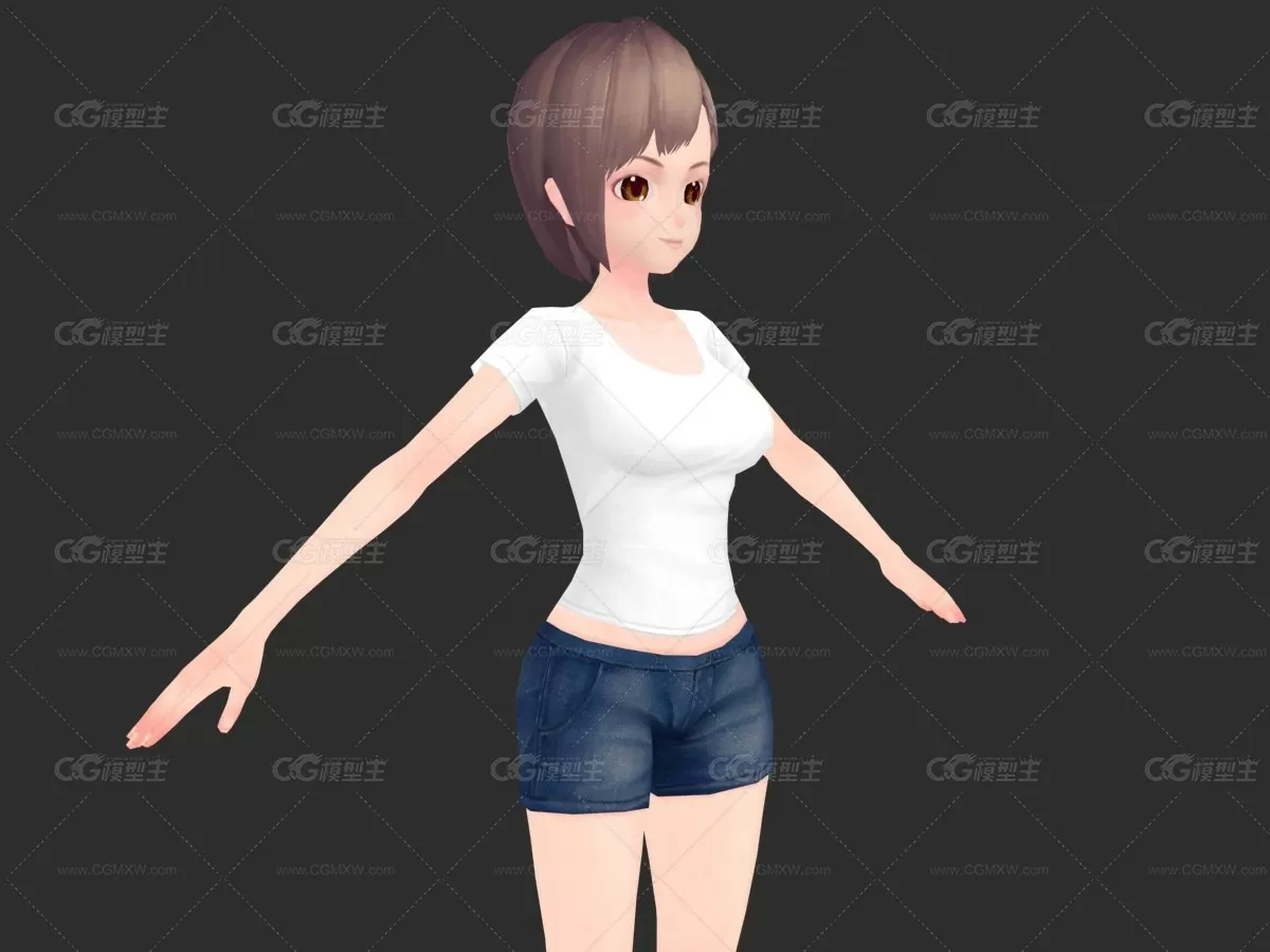 我是女生 漂亮的女孩3D模型 四边面实用模型-2