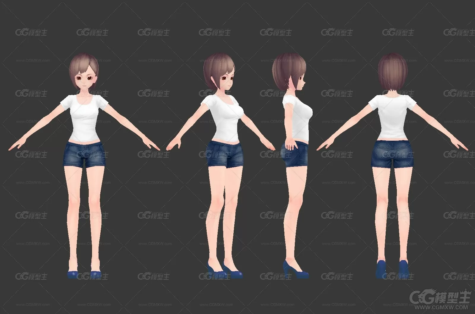 我是女生 漂亮的女孩3D模型 四边面实用模型-3