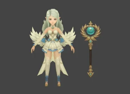 洛维尔女护法 游戏模型 低模手绘贴图 女天使