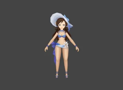 佳佳 沙滩服 夏日靓装 游戏模型 低模手绘贴图