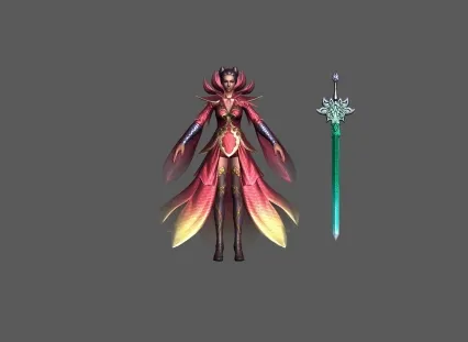 精品次时代  pbr流程 红莲女王 Boss 怪物 红裙