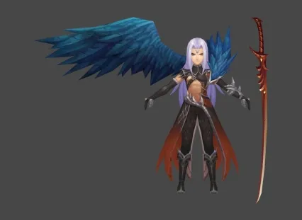 魔幻 蓝色翅膀 男 剑客 剑士 Q版