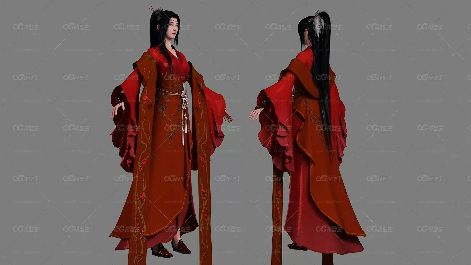 写实古代美女 古装美人 宫装丽人 红衣御姐 汉服小姐姐 汉朝传统服饰 唐装-1
