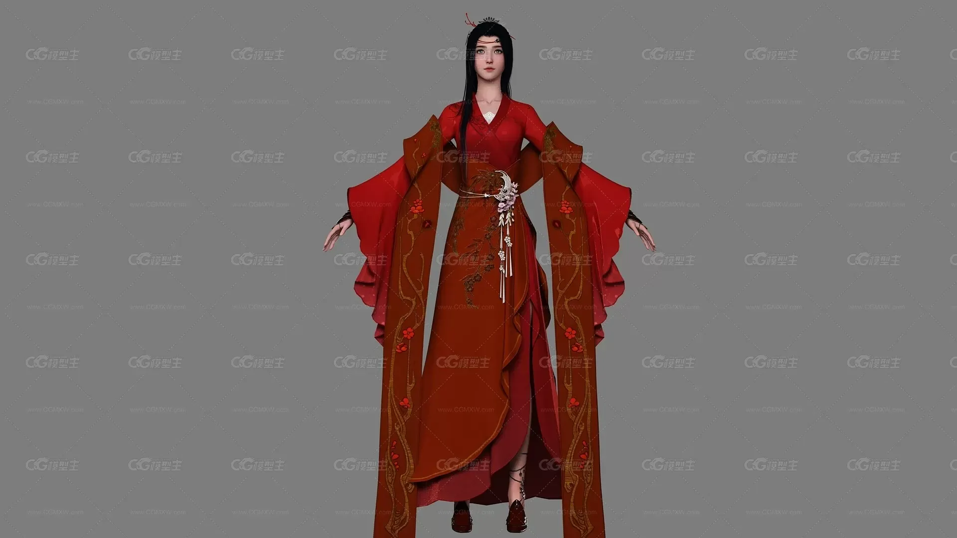 写实古代美女 古装美人 宫装丽人 红衣御姐 汉服小姐姐 汉朝传统服饰 唐装-2