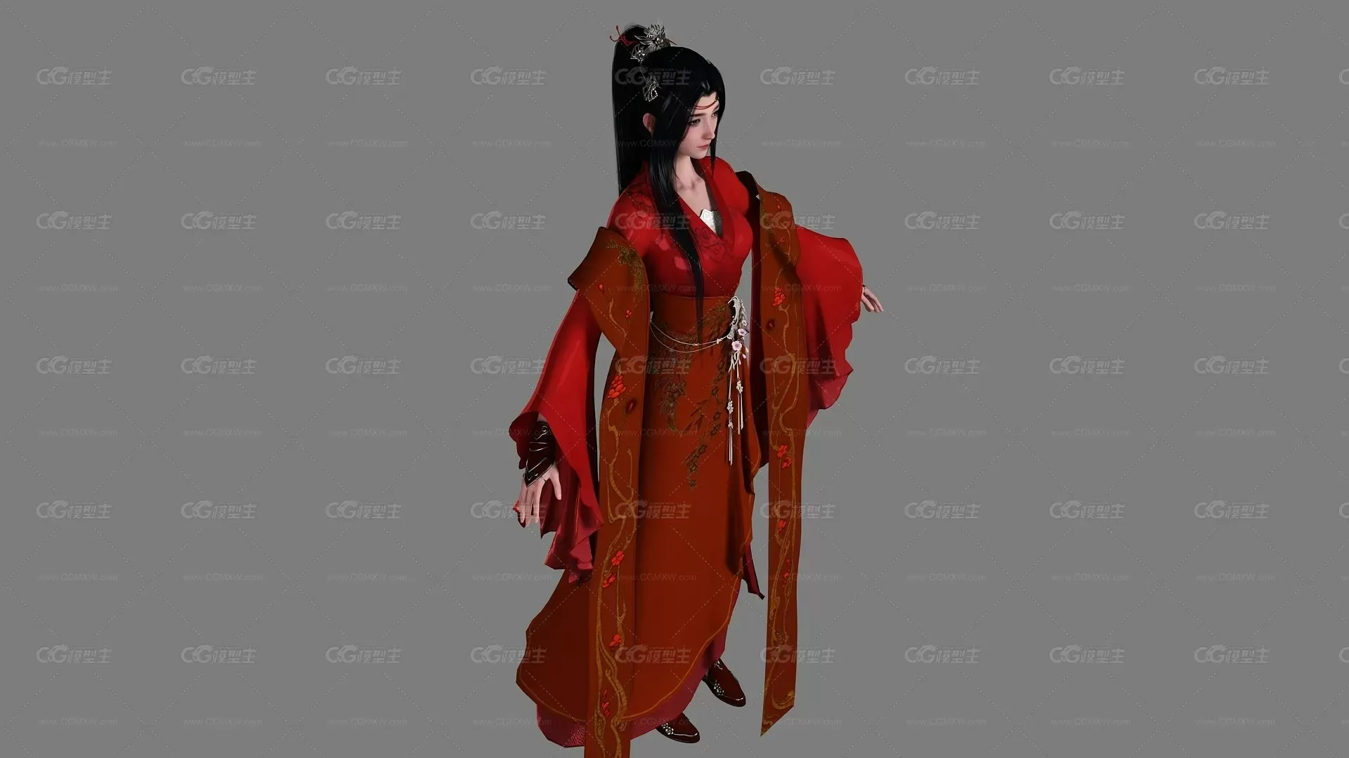 写实古代美女 古装美人 宫装丽人 红衣御姐 汉服小姐姐 汉朝传统服饰 唐装-9