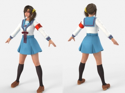 fbx obj模型-女学生