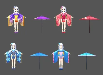 和服 小姐姐 Q版 日韩风 换色 花伞