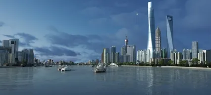 上海-东方明珠陆家嘴-外滩-轮船邮轮-大海-建筑生长动画延时