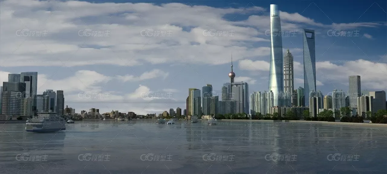 上海-东方明珠陆家嘴-外滩-轮船邮轮-大海-建筑生长动画延时-3