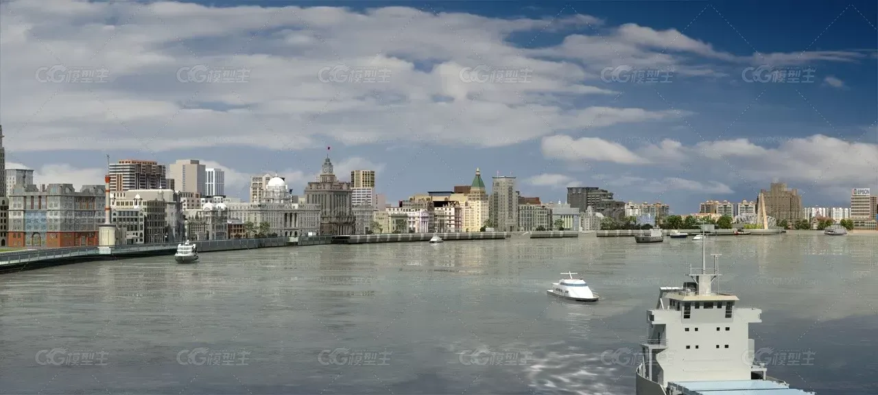 上海-东方明珠陆家嘴-外滩-轮船邮轮-大海-建筑生长动画延时-2
