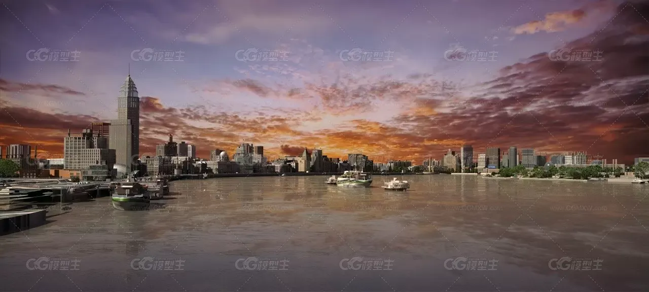 上海-东方明珠陆家嘴-外滩-轮船邮轮-大海-建筑生长动画延时-5