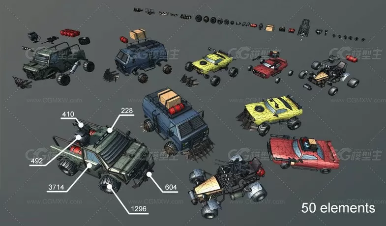 卡通汽车3D模型 Stylized Customizable Cars.unity-3