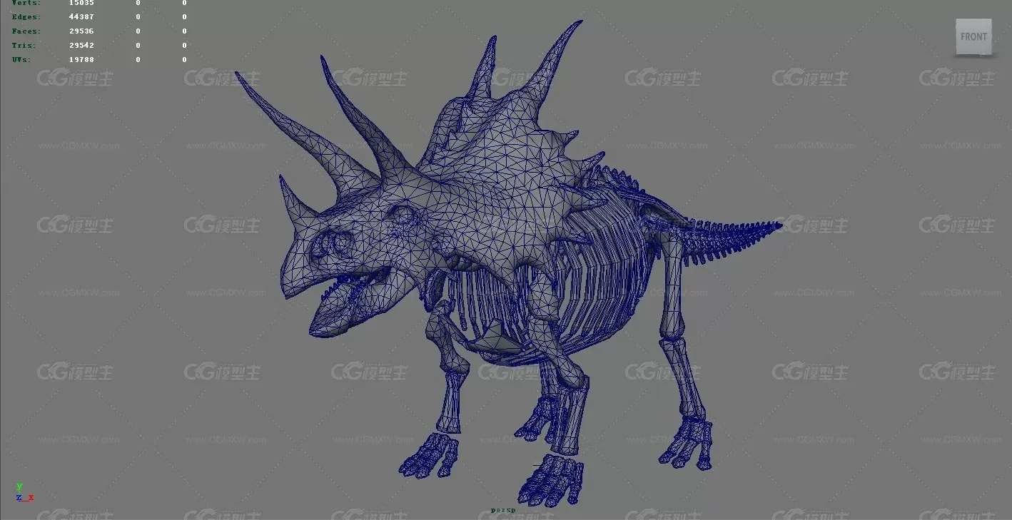 三角龙 古生物化石 恐龙博物馆 地质博物馆 恐龙化石骨架 3D模型 史前 恐龙化石...-2