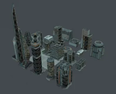 未来科幻城市建筑3D场景模型