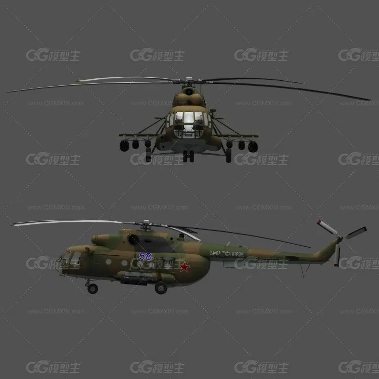 俄罗斯Mi-8MT Helicopter武装直升机 高精度 写实 带内仓驾驶室 导弹-7