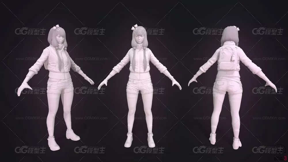 现代美女学生3D模型（次世代 PBR 带绑定动画）-10