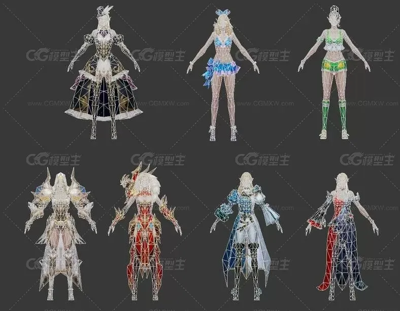 全套卡通 韩风女性服装角色3D模型-8
