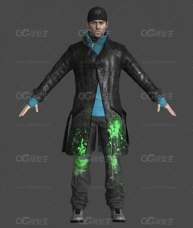 看门狗 艾登·皮尔斯(Aiden Pearce) 电脑黑客 游戏人物 格子皮套风衣-2