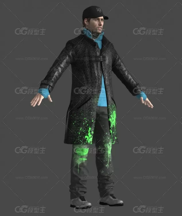 看门狗 艾登·皮尔斯(Aiden Pearce) 电脑黑客 游戏人物 格子皮套风衣-4