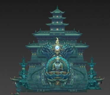 中国风海底神像神殿建筑 场景3D模型