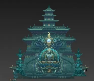 中国风海底神像神殿建筑 场景3D模型