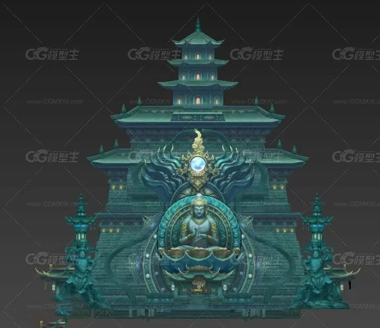 中国风海底神像神殿建筑 场景3D模型-1