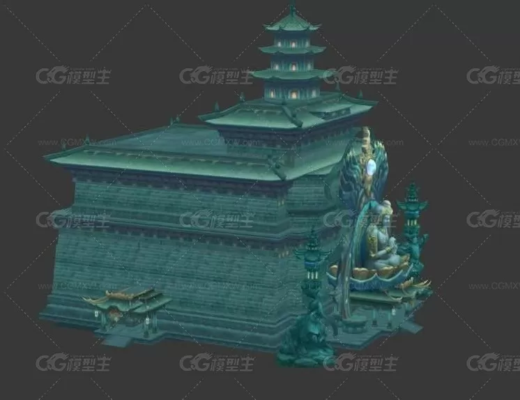 中国风海底神像神殿建筑 场景3D模型-3