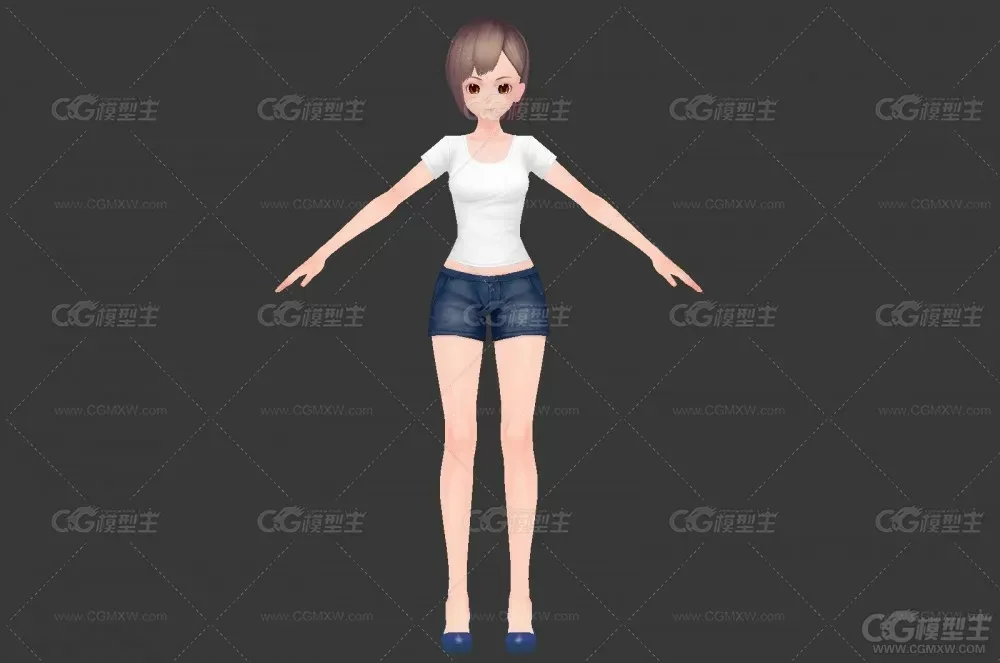 漂亮的女生3D模型 女孩模型 穿牛仔短裤的女孩3D模型-1