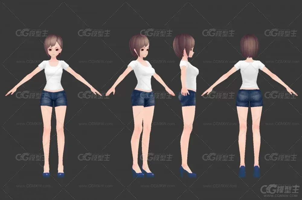 漂亮的女生3D模型 女孩模型 穿牛仔短裤的女孩3D模型-3