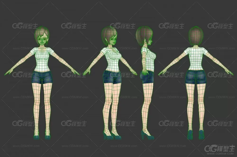 漂亮的女生3D模型 女孩模型 穿牛仔短裤的女孩3D模型-4
