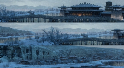 Yungang Grottoes(云冈石窟)工程文件-雪-雪树-古建筑