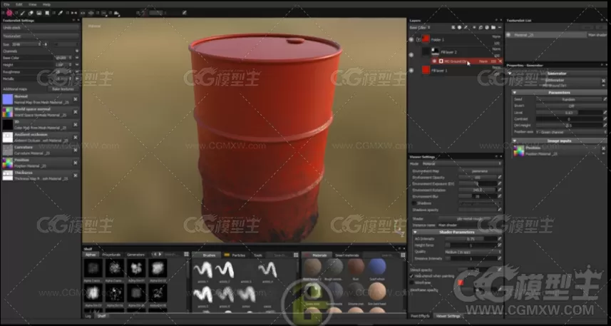 3ds max substance painter  建模绘制材质贴图高级教程  铁桶-11