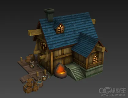 一些Q版游戏场景建筑模型 手绘场景模型