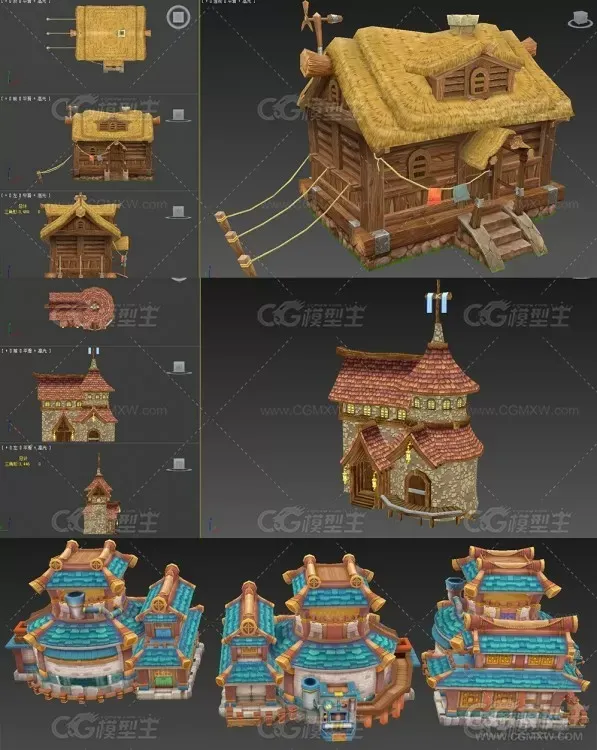 一些Q版游戏场景建筑模型 手绘场景模型-9