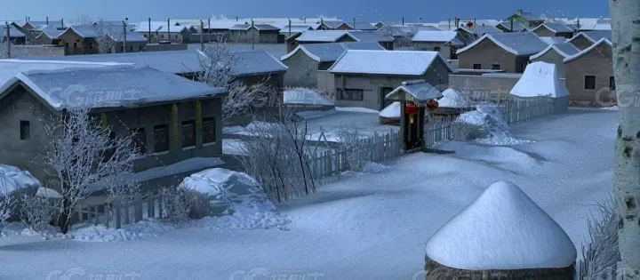 东北农村雪景冬景农家院冬天村庄农户农家院雪树冬天-1