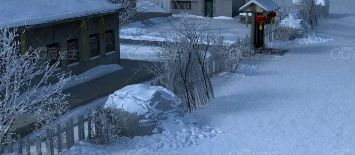 东北农村雪景冬景农家院冬天村庄农户农家院雪树冬天-4