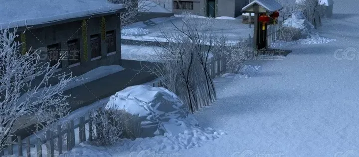 东北农村雪景冬景农家院冬天村庄农户农家院雪树冬天-4