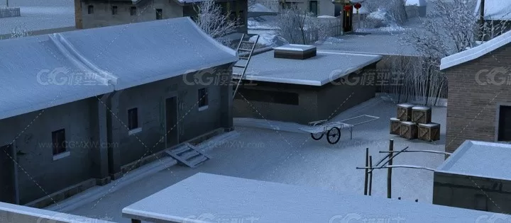 东北农村雪景冬景农家院冬天村庄农户农家院雪树冬天-3