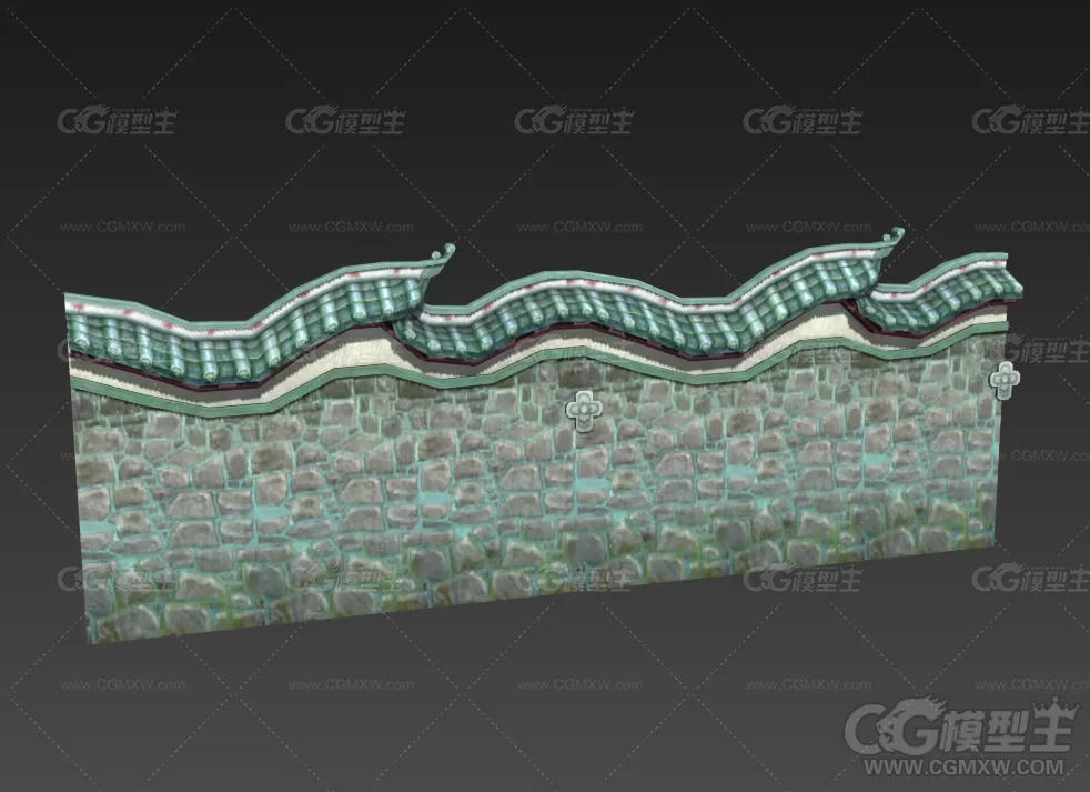 墙壁3D模型 古代院墙模型-3