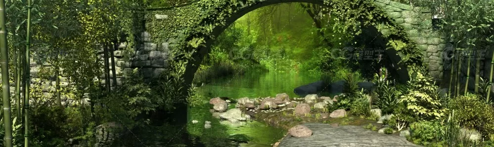 意境国清寺 古桥-湿地景观小桥流水-河流-2