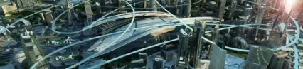 超写实科幻未来城市 鸟瞰 悬浮轨道 鸟瞰