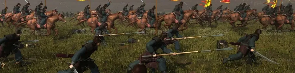 古代人物战争唐朝士兵互砍 骑兵冲锋步兵跟进打仗动画-5