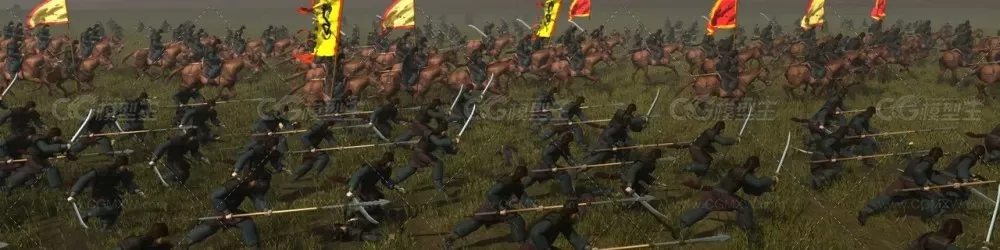 古代人物战争唐朝士兵互砍 骑兵冲锋步兵跟进打仗动画-6