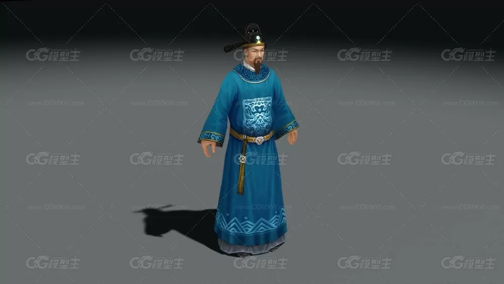 古代官员3D模型 带绑定和动画-3